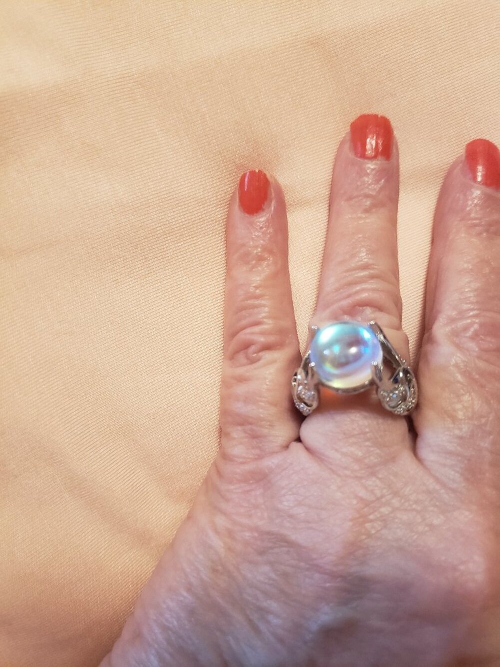 Vintage Style Rainbow Moon Cocktail Ring Size 6.
